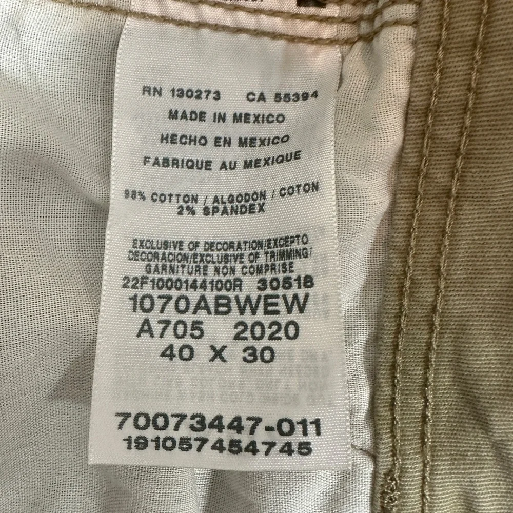Wrangler Pants Mens 40X30 Tan Relaxed Fit Cargo Utility Stretch Flat Front Logo